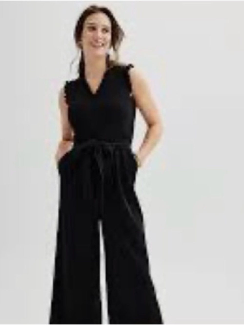 Andrew Marc Black Sleeveless V-Neck Wide-Leg Jumpsuit